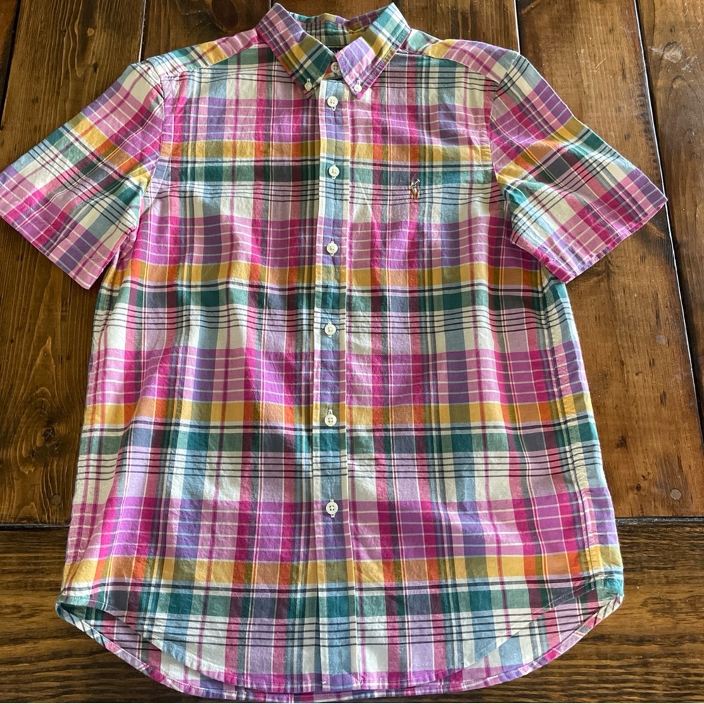 Ralph Lauren Pink and Green Madras Button Down Shirt
